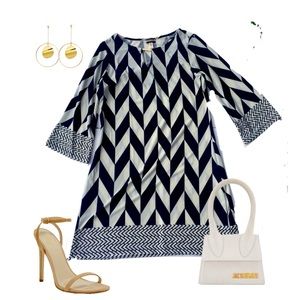 New! Navy and White Patterned Haani Dress